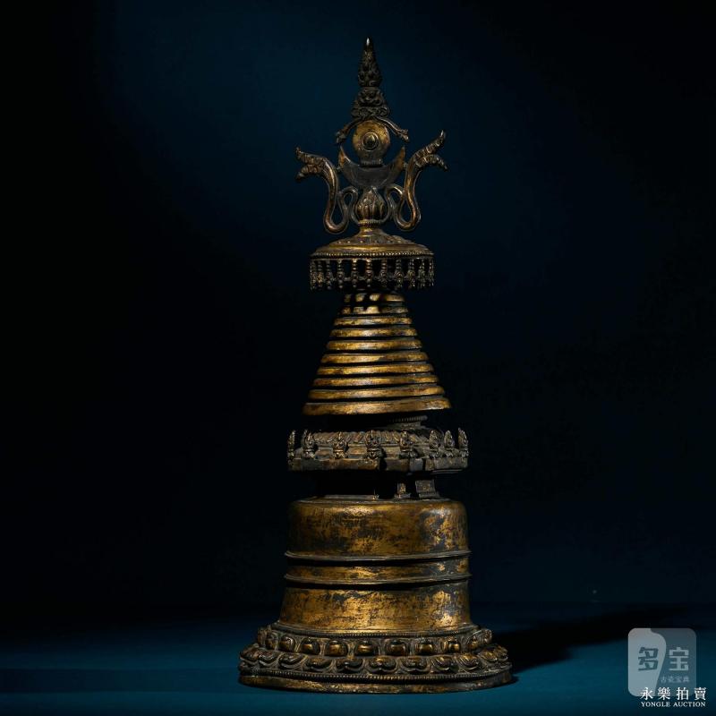 13世纪 （西藏）铜鎏金噶当塔 - 图5